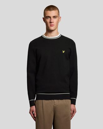 Lyle & Scott Mens Tipped Knitted Crew Neck Jumper - Black - Size X-Small