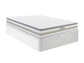 Vente-Unique Conjunto somier ba&uacute;l blanco + colch&oacute;n de muelles ensacados y sobrecolch&oacute;n integrado de 29 cm - CANTERBURY de YSM&Eacute;E