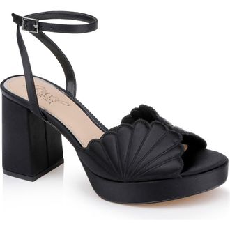 Badgley Mischka Paola Ankle Strap Platform Sandal in Black Satin at Nordstrom, Size 6.5