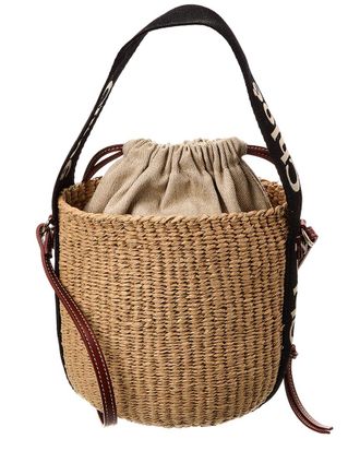 Chlo&eacute; Woody Small Paper & Leather Bucket Bag