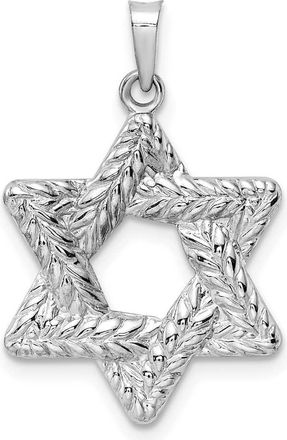 Diamond2Deal 14k White Gold Polished Textured Solid Star of David Pendant