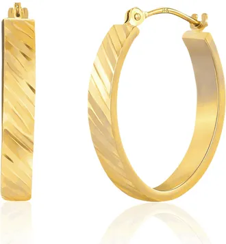 MAX + STONE 14k Yellow Gold Ribbed Round Hoop Earrings with Click Top 20MM