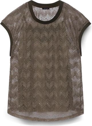 Fiorella Rubino Openwork Ajour&eacute; Brei Top met Pailletten - Dames - Blouses - Groen - M - Pailletten - Overhemden