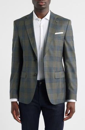 BOSS Hutson Slim Fit Grey Plaid Wool Sport Coat in Open Green at Nordstrom Rack, Size 36 Regular