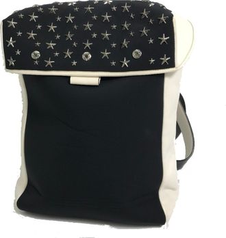 Jimmy Choo London Black White Leather Jersey Backpack (Pre-Owned)