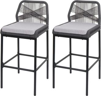 Hhg Hhg - Nunca Usado] Lote De 2 Taburetes De Bar De Cuerda 988, Asiento De Exterior De Mimbre De Cuerda De Metal, Antracita, Coj&iacute;n Gris Oscuro