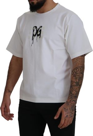 Dolce & Gabbana Mens White Logo Print Cotton Crewneck T-Shirt