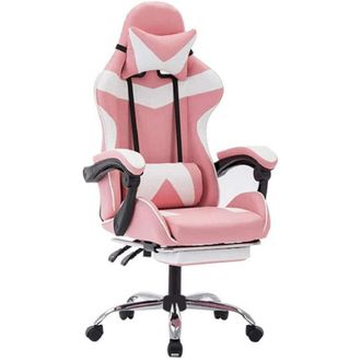 Trade Shop Trade Shop - Sedia Poltrona Gaming Ufficio Casa In Ecopelle Cuscino Lombare Poggiatesta Piedi Rosa