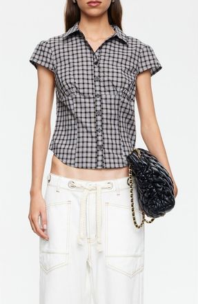 Lioness Mon Cheri Plaid Crop Shirt in Noir Plaid at Nordstrom, Size X-Large