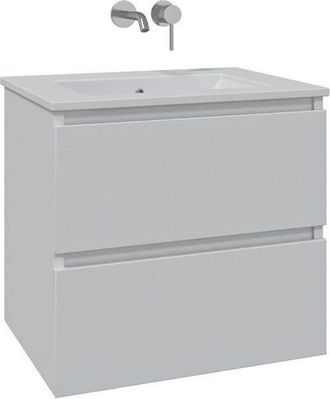 Adema Chaci Badkamermeubelset - 80x46x55cm - 1 keramische wasbak wit - zonder kraangaten - 2 lades - mat wit