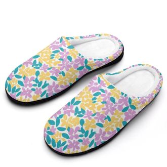 Generic Vintage Cute Pastel Floral Mens Slippers Slip On Comfortable Fleece Cotton House Shoes Winter