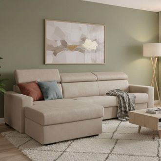 Dmora Sofa Cama Alda, Sof&aacute; De Esquina, 100% Made In Italy, Sof&aacute; Con Apertura Giratoria, Con Contenedor Izquierdo Pen&iacute;nsula, Con Reposabrazos Est&aacute;ndar, Cm 28