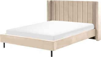Beliani Cama matrimonial de tejido beige 160x200