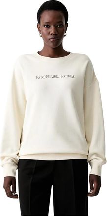 Michael Kors Logo Embossed Cotton Sweater - Dames - Sweatshirts - Beige - XL - Katoen - Hoodies & sweatvesten