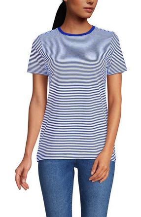 Lands End Relaxed Supima Cotton T-Shirt in Deep Sea Navy Breton Stripe at Nordstrom, Size X-Small