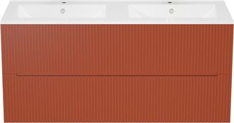 Vente-Unique Mueble de ba&ntilde;o suspendido con lavabo encastrado - Estriado terracota - 120 cm - PAVANI