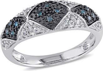 Mimi & Max 1/4ct TW Blue and White Diamond Cocktail Ring Sterling Silver