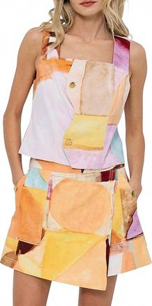 Ciebon Yesika Abstract Print Scalloped Cotton Top In Multi