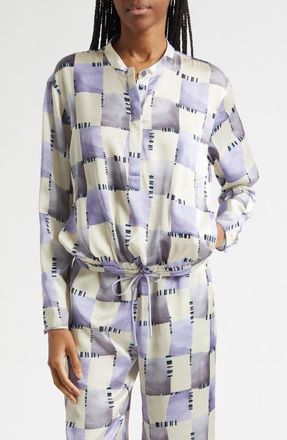 Emporio Armani Check Satin Top in Purple at Nordstrom, Size 14 Us