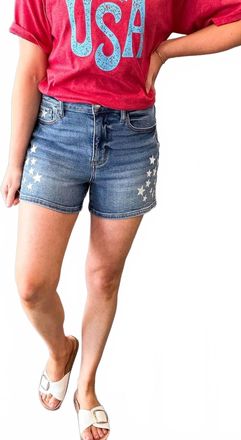 Judy Blue High Waist Slim Shorts With Stars In Blue