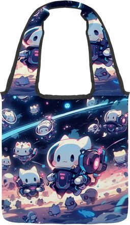 Generic Colorful Cartoon Kitten Reversible Canvas Shoulder Tote - Double-Sided Print, 12oz Cotton, 27cm Drop, Fold-Flat Bag for Travel, Shopping, Street Outin