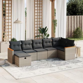 vidaXL Set De Sof&aacute;s De Jard&iacute;n 7 Piezas Con Cojines Rat&aacute;n Pe Gris Vidaxl