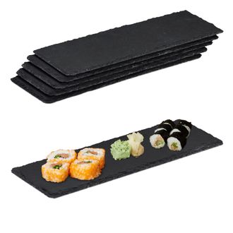 Relaxdays 48 Platos De Pizarra, Platos Para Servir Sushi, Slvamanteles Piedra, Bandejas Servir Quesos O Tapas, 30x10 Cm, Antracita
