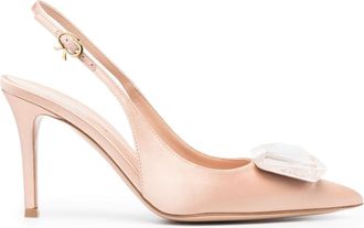 Gianvito Rossi satin crystal pumps - women - Calf Leather/Calf Leather/Fabric - 41 - Neutrals