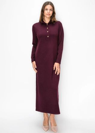 YAL New York Wine Knit Dress with Button Placket
