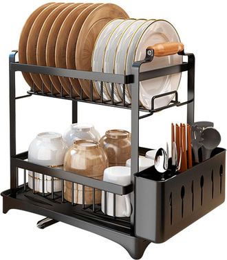 OEM &Eacute;gouttoir &Agrave; Vaisselle - 2 Niveaux - Acier Au Carbone - Pour Cuisine Compacte - Noir - 1 Pi&egrave;ce