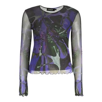 Desigual Dots Leaf Lacroix Long-Sleeved T-Shirt - Dames - Tops - Blauw - Maat: XS