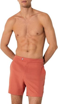 Reiss Sun Solid Side Adjuster Swim Trunks in Dusty Orange at Nordstrom, Size Xx-Large