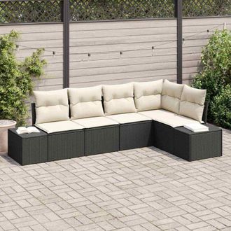 vidaXL Vidaxl - Conjunto De Sof&aacute; De Jard&iacute;n Con Coj&iacute;n 5 Pcs Negro, Crema