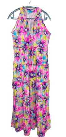 Beach Time Womens Ruffle Rows Bright Flower Print Sleeveless Dress In Multi Brights