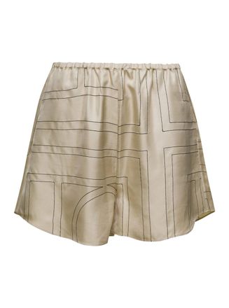 Toteme Beige Shorts With Geometric Logo Print In Silk Woman