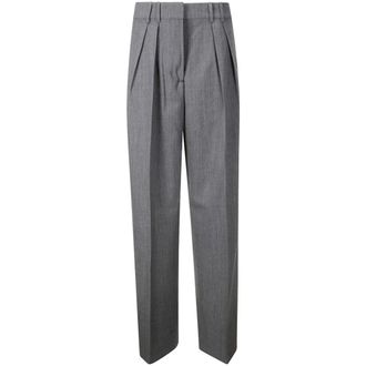 Róhe Broeken, Dames, Grijs, L, Wol, Slim-fit Wollen Plooi Broek