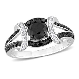 Mimi & Max 1 3/8ct TW Black and White Diamond Split Shank Ring 10k White Gold