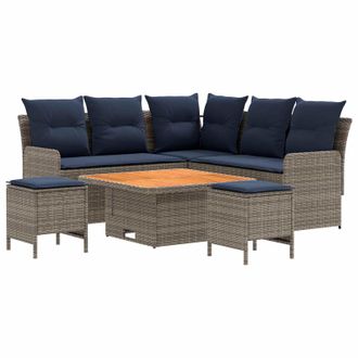 vidaXL Juegos De Muebles 6 Uds. Gris Y Azul Marino Rat&aacute;n Sint&eacute;tico Vidaxl