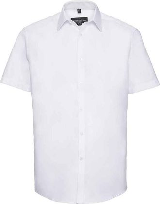 Russell Athletic Russell Collection Heren overhemd met visgraatmotief en korte mouwen (Wit)