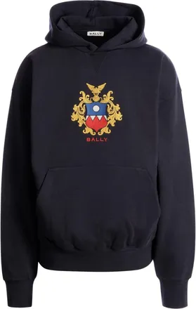 Bally logo-embroidered hoodie - men - Organic Cotton - M - Blue