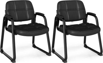Costway Set of 2 Guest Chair Ergonomic Reception Chair w/Metal Frame-Black