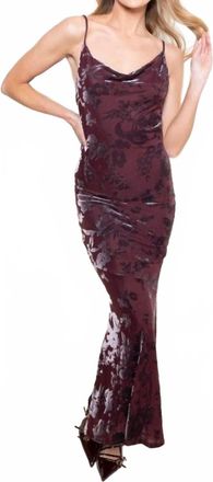 FORE COLLECTION Autumn Burn Out Velvet Maxi Bias Cut Mesh Cowl Neck Dress In Burgundy