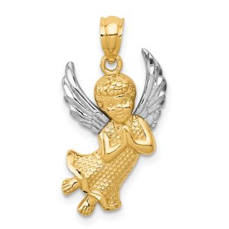 Diamond2Deal 14k Yellow Gold Rhodium Diamond-cut Praying Angel Pendant