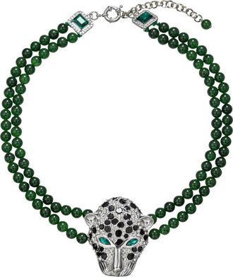 Eye Candy Los Angeles Leopard Agate Beaded Necklace in Green at Nordstrom Rack