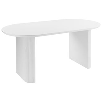 Beliani Mesa De Comedor R&uacute;stica Patas Ovaladas 180 X 90 Cm Blanco Moberly