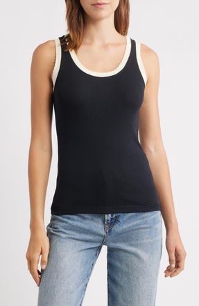 Topshop Contrast Frill Edge Cotton Sweater Vest in Black at Nordstrom, Size X-Small