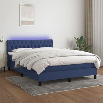 vidaXL Vidaxl - Cama Box Spring Colch&oacute;n Y Luces Led Tela Azul 140x190 Cm