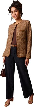 Jessica London Tweed Jacket With Leather Trim in Brown Multi Tweed at Nordstrom, Size 22