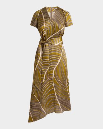 Santorelli Haley Abstract-Print Faux Wrap Midi Dress