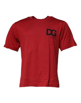 Dolce & Gabbana Mens Red Dg Logo Cotton Crew Neck T-Shirt